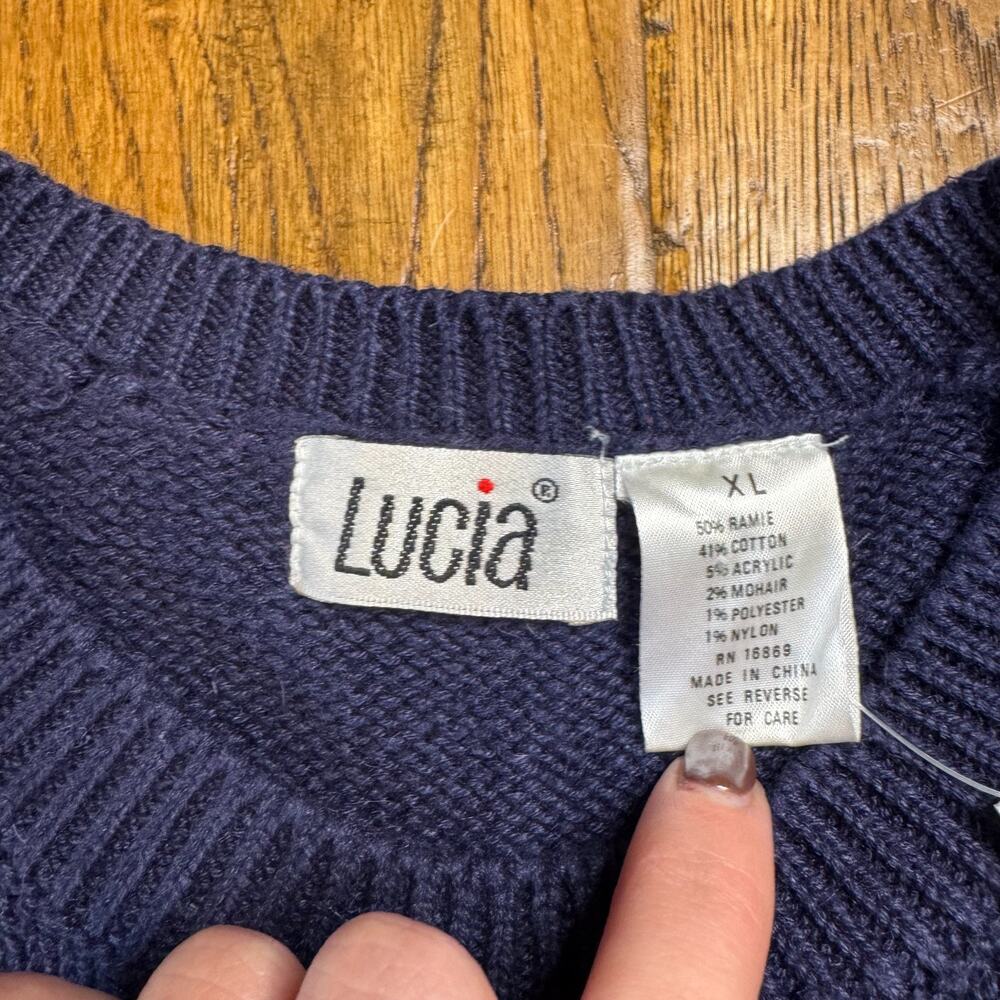 90’s Vintage Lucia Women’s XL Sweater Floral Hand Knitted Geo Tribal Festive - Picture 4 of 5